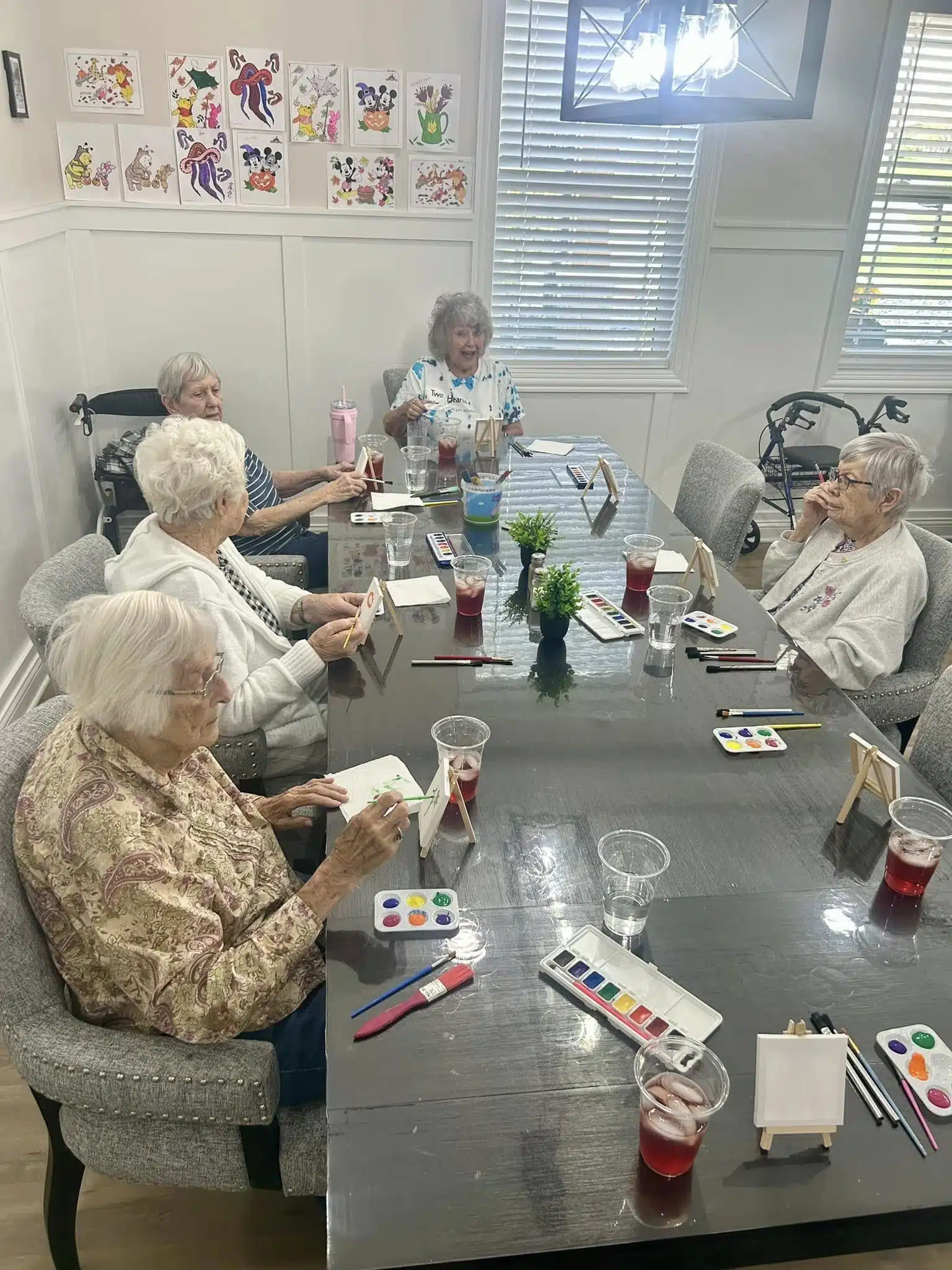Seniors enjoying art activities at Two Hearts Home for Seniors, serving the Dyer, Indiana area